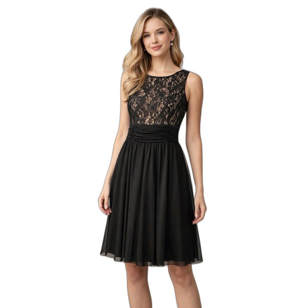 Jessica Howard Black Lace Bodice Chiffon Cocktail Dress Sleeveless Size 6